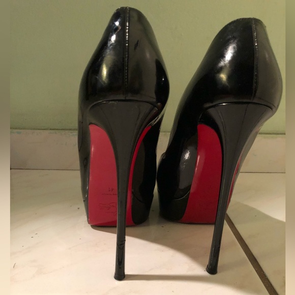 CHRISTIAN LOUBOUTIN $799 6 inch platform Chick Up Black Patent Leather Pumps - Picture 3 of 11